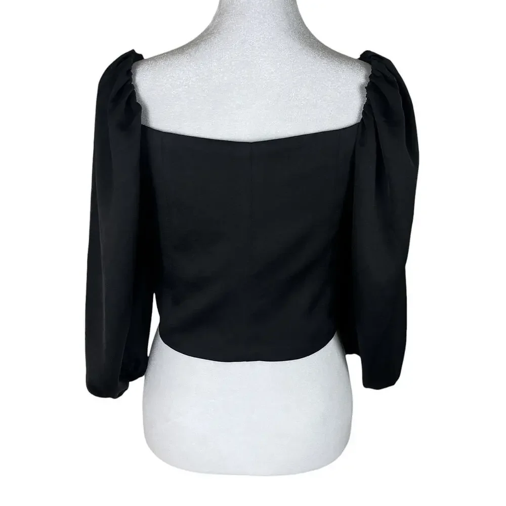 Cult Gaia Black Petra Bishop Blouse Puff Sleeve Corset Victorian Witchy Size XS